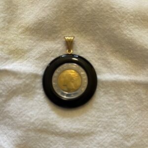 Gold and Black Coin Pendant